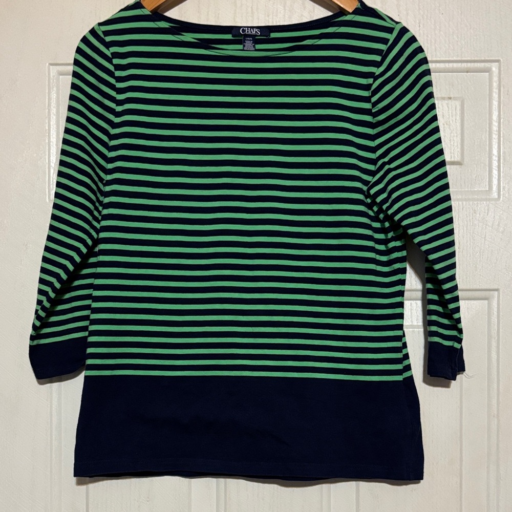 Chaps‎ Navy and Green Striped Top
